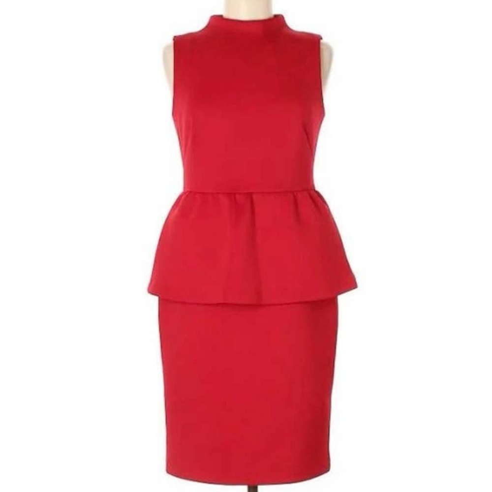 Shoshanna Women’s Red Scuba Peplum Column Cocktail‎ Dress High Neck